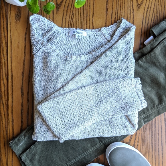 BB Dakota Sweaters - BB Dakota Light Grey Textured Sweater